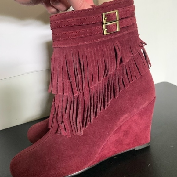 RUFFLED fringe suede wedge zipper bootie - Picture 2 of 6